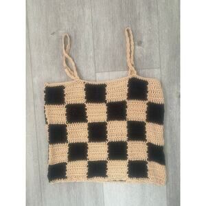 NWOT Pink Lily Checkered Tan and Black Sweater Tank‎ Size Small